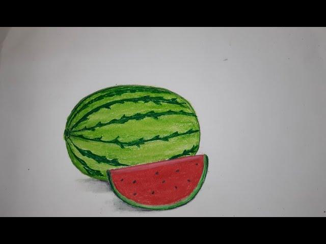 How to draw watermelon easy step by step |watermelon drawing with oilpastels |fruit drawing