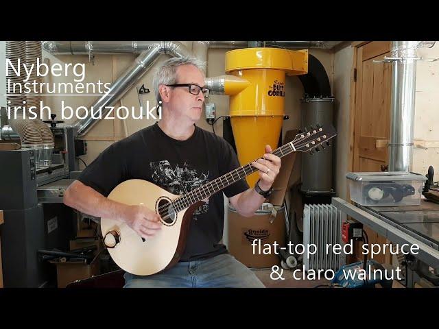 flat-top irish Bouzouki demo, Nyberg. Red spruce and walnut, mid scale.