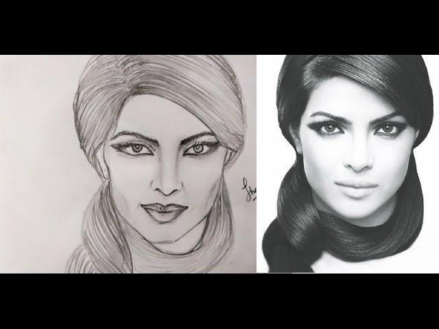 How to make realistic face Priyanka Chopra | How To Draw A Female Face: Step By Step