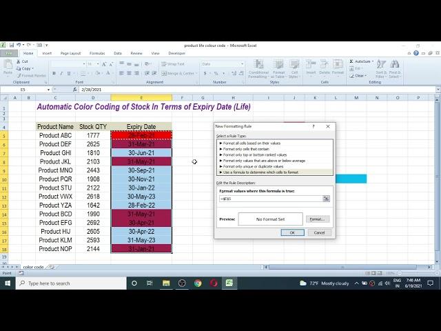 Auto Colour Code Stock Expiry Dates in Excel | Highlight Product Dates by Colour