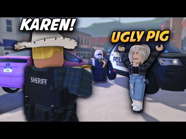 KAREN ATTACKS POLICE OFFICER AND EVADES POLICE!!! - RPF - ER:LC Liberty County Roleplay - EP 20