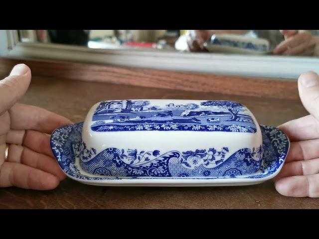 Spode Italian Blue and White China Lidded Butter Dish