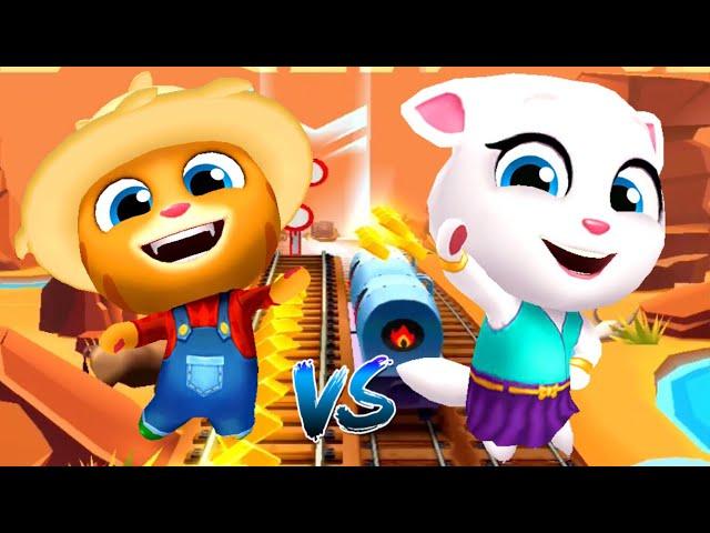 ТОМ БЕГ ЗА ЗОЛОТОМ Фермер Джинжер Vs Неоновая Анжела Соревнование Talking Tom Gold Run