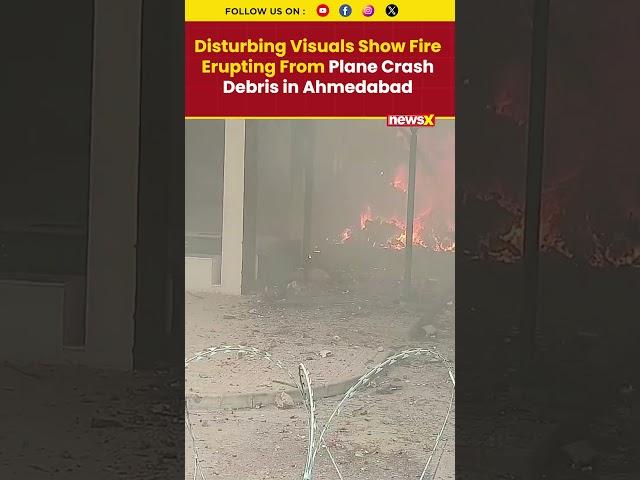 Disturbing visuals show fire erupting from plane crash debris in Ahmedabad #airindiacrash