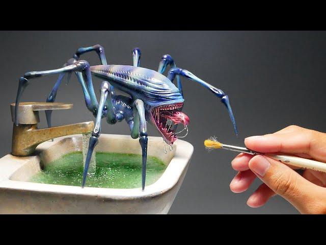 How To Make Alien Spider In The Sink Diorama / Polymer Clay / Epoxy resin