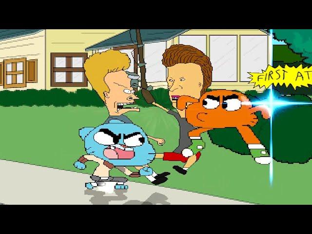 TEAM GUMBALL & BEAVIS  FIGHTS  TEAM DARWIN & BUTTHEAD | BEST OF 3