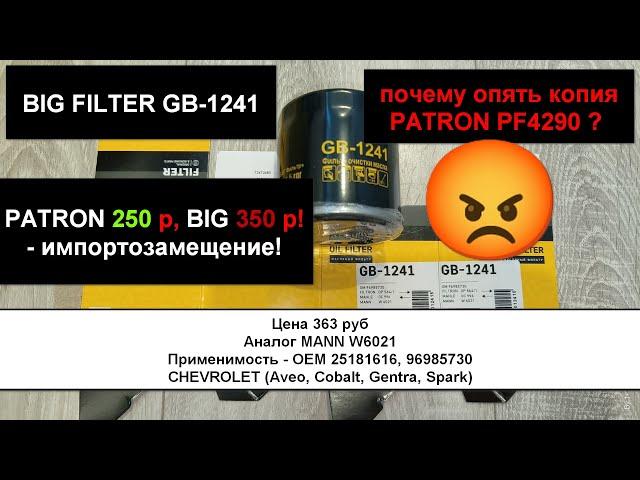 Распил масляного фильтра BIG FILTER GB-1241 (аналог MANN W6021)