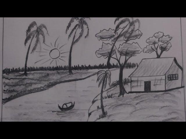 gramer drisso aka || how to drawing a village scenery || pencil drawing || ashiq art academy