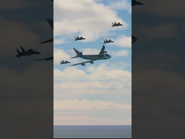 US F-15 Fighter Jets escorting Air Force One and landing