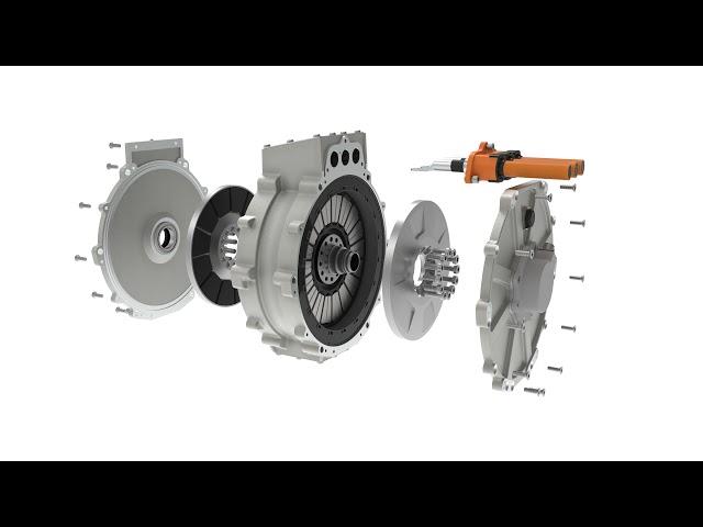 Exploded view of a Traxial yokeless axial flux motor