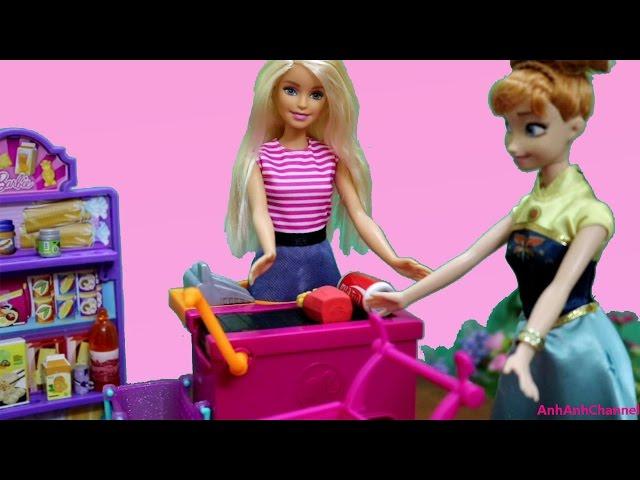 Barbie Doll Grocery Store Market Playset + Anna (Frozen) Go Shoping - Barbie supermarket platset