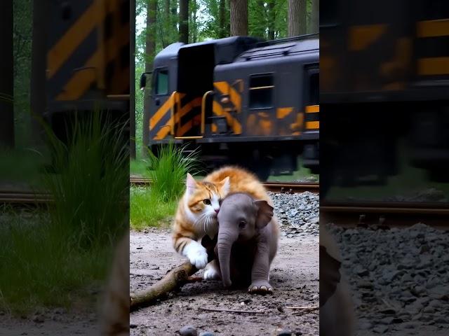 The Big Orange Cat and the Baby Elephant’s Railway Rescue  #cat #cuteanimal #meowtimetv  #animals
