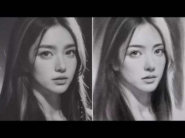 Draw a Beautiful Lady with Charcoal Pencil || Realistic Portrait Drawing