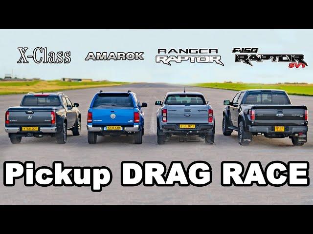 Ford F150 Raptor v Ranger Raptor v Mercedes X-Class v VW Amarok: DRAG RACE