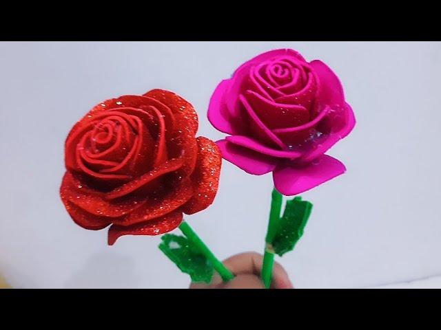 Glitter paper foam sheet rose making/paper rose/कागज़ के फूल बनाना/कागज़ के फूल कैसे बनाये/DIY paper