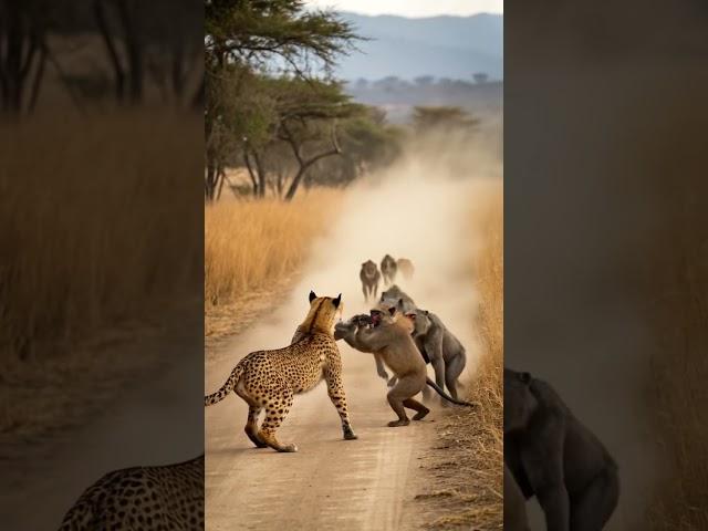 A tense standoff between a cheetah & a troop of aggressive baboons in the African wilderness. #short