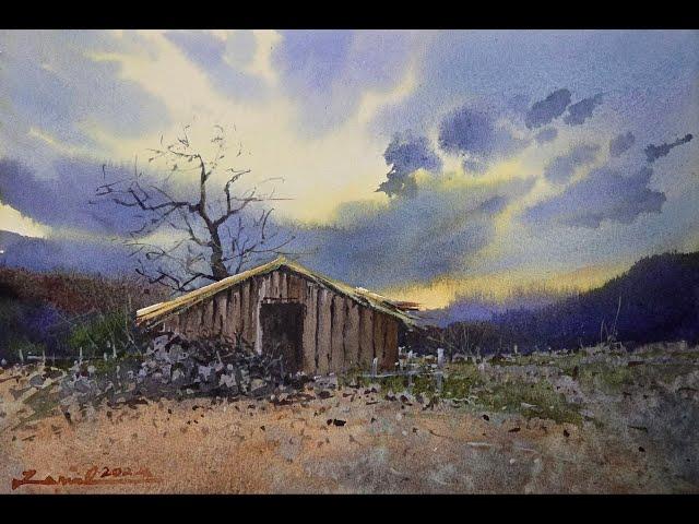 Painting a Rustic Barn in Watercolor with Dramatic Skies