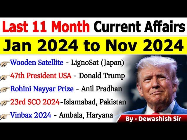 Last 11 Months Current Affairs 2024 | January 2024 To November 2024 | Important Current Affairs 2024