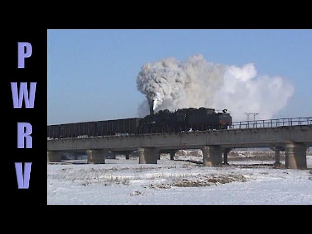 Chinese Steam - Hard Working Steam Locomotive SY Class 2-8-2 with Long Train, Winter, Meihekou