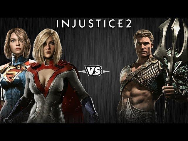 Injustice 2 - Супергёрл и Пауэргёрл против Аквамена - Intros & Clashes (rus)