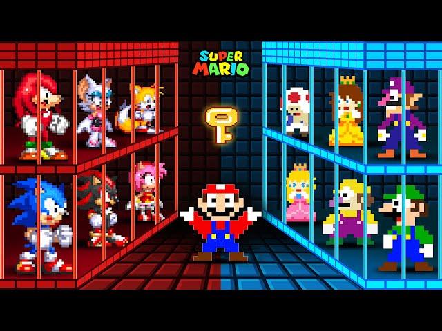 Super Mario HOT And COLD Challenge: If All Mario and Sonic Characters Are Locked in Bowser's Prison?