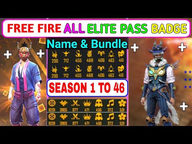 Free Fire All Elite Pass Badge & Bundle || SEASON 1 To 46 || All Elite Pass Name Logo And Bundle