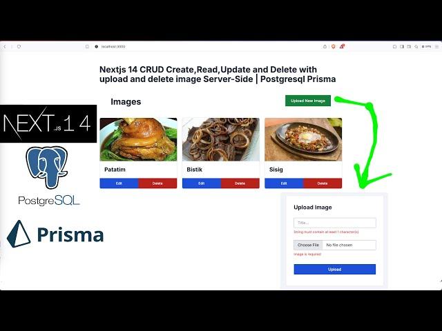 Nextjs 14 Create Read Update and Delete with upload and delete image Server-Side | Postgresql Prisma