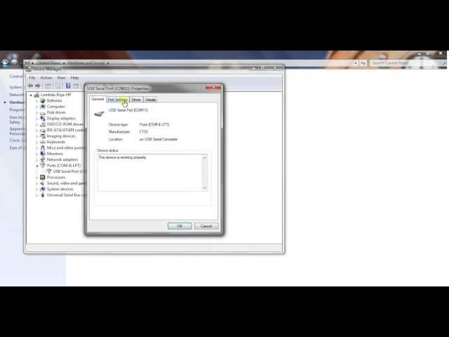 Procedure to set up COM port for PC control software