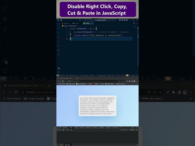 Disable Right Click, Copy, Cut & Paste in JavaScript  || #javascript