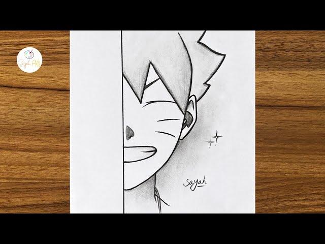 Easy anime sketch || how to draw Boruto Uzumaki half face easy step by step || Drawing Naruto