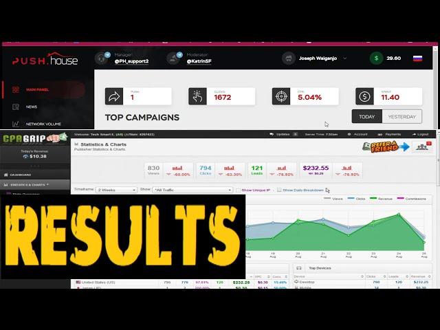 CPAGrip payment proof results after using push up ads with push house and CPA marketing autoblog