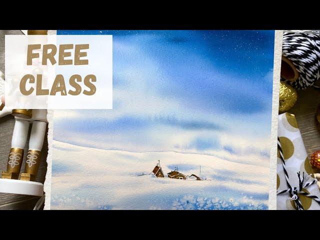 FREE Tutorial: Winter landscape in watercolor ️ #watercolorlandscapepainting