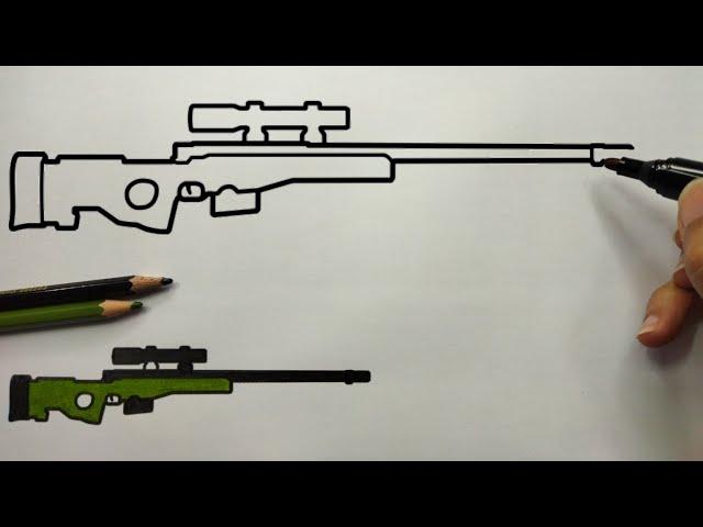 HOW TO DRAW SNIPER RIFLE AWM | DRAWING AWM RIFLE EASY