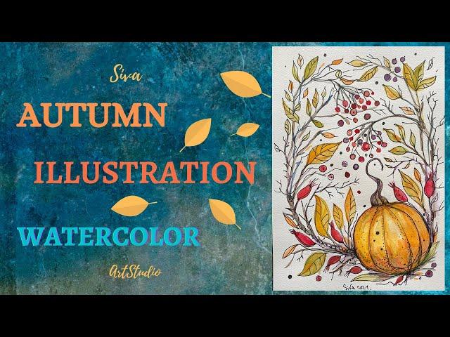 Autumn illustration with pumpkin.