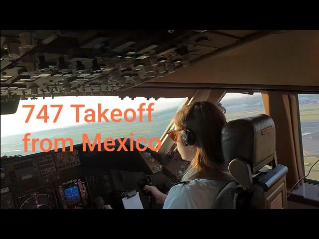 Female 747 Pilot TAKEOFF  FROM MEXICO CITY