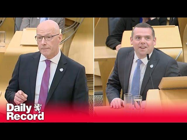 Douglas Ross forced to apologise to John Swinney during FMQs for branding him "Honest John"