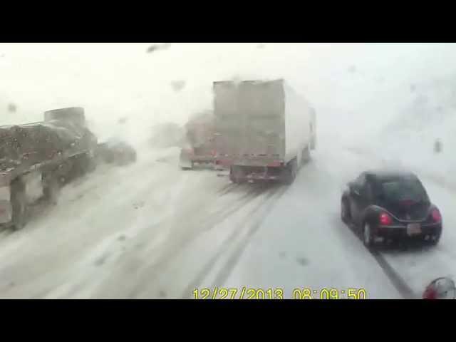 Wyoming I-80 Pile Up Accident DashCam View 4/2015