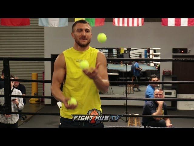 VASYL LOMACHENKO SHOWS NEW TRICKS FOR BOXING BY JUGGLING TENNIS BALLS! CRAZY HAND EYE COORDINATION