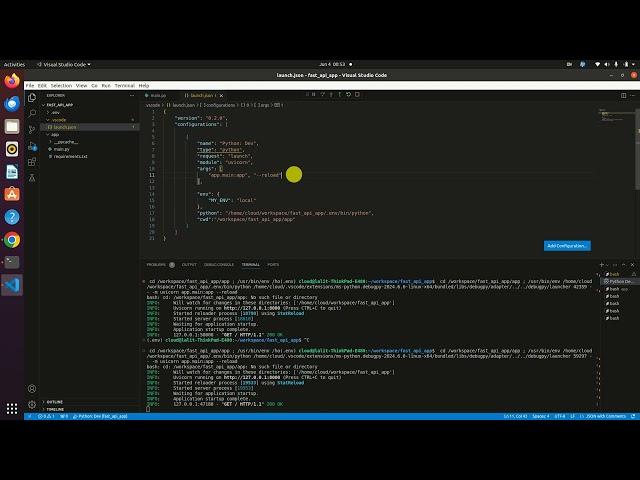 Debug FastAPI with VS code launch.json