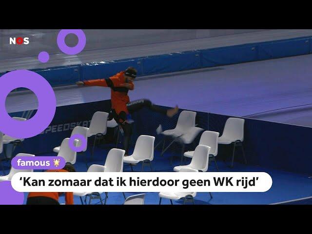 Boze schaatser Nuis sloopt stoel en raakt gewond