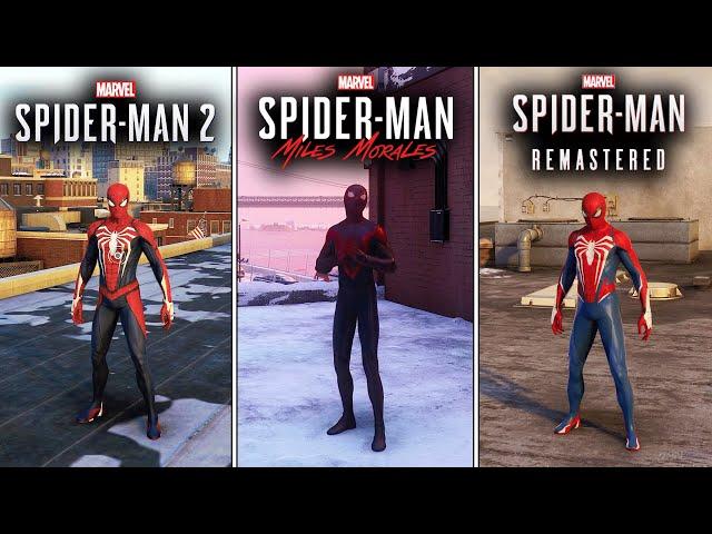 Spider-Man 2 vs Miles Morales vs Spider-Man 1 - Physics and Details Comparison (PS5)