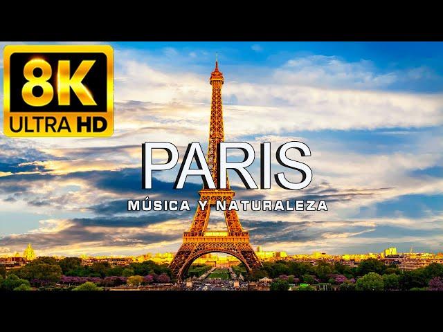 VOLANDO SOBRE PARIS 8K | Película de relajación escénica con música tranquila y relajante | VÍDEO 8K