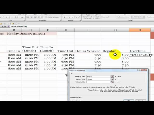 How to Calculate Overtime Hours on a Time Card in Excel