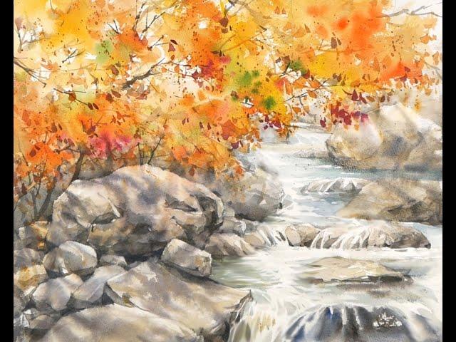 Autumn Valley -Landscape Watercolor (wet-in-wet, Arches rough)NAMIL ART #shorts