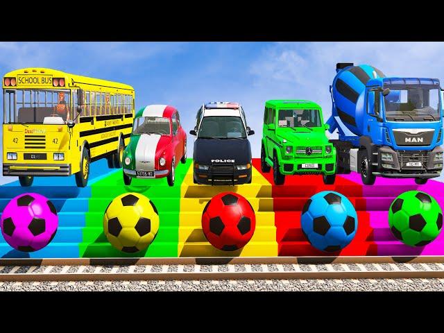 Monster Trucks Potholes Flatbed Long Trailer Truck Car Rescue - Big & Small Monster Truck