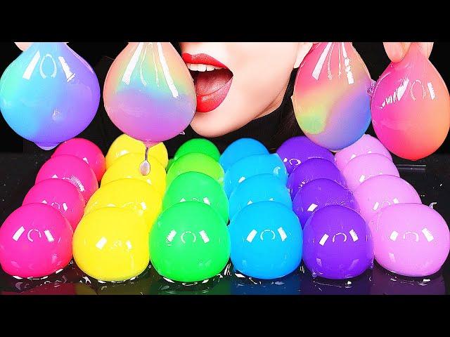 ASMR EDIBLE UNICORN WATER BOTTLES, HOW TO MAKE GIANT RAINBOW POPPING BOBA, EATING SOUNDS MUKBANG 먹방