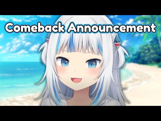 Gura Has an Announcement in Her Comeback Stream 【Gawr Gura / Hololive EN】