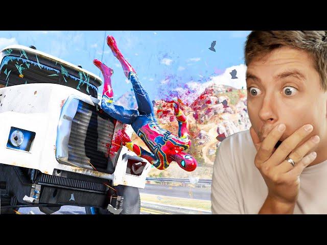 Reacting To EPIC Spiderman Car Crash fails in GTA 5