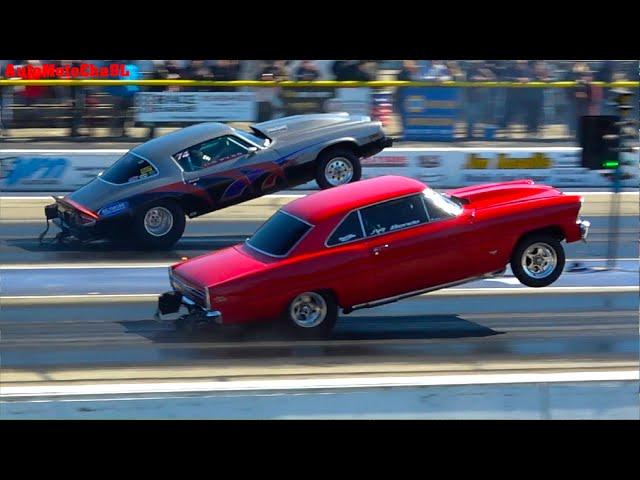 POWER WHEELIE SHOOTOUT DRAG RACING OLD SCHOOL AMERICAN MUSCLE CARS AT BYRON DRAGWAY