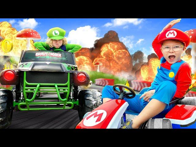 The Super Mario Bros as Braxton and Ryder Show with Go Kart and Monster Trucks Game